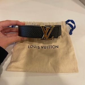 Louis Vuitton belt 30 MM reversible Black/Brown w/t Gold Initials 80cm (32” USA)
